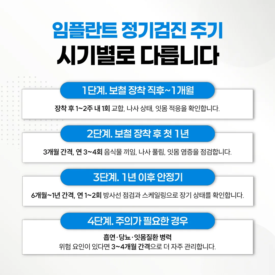 임플란트 정기검진 주기 시기별 안내 인포그래픽
