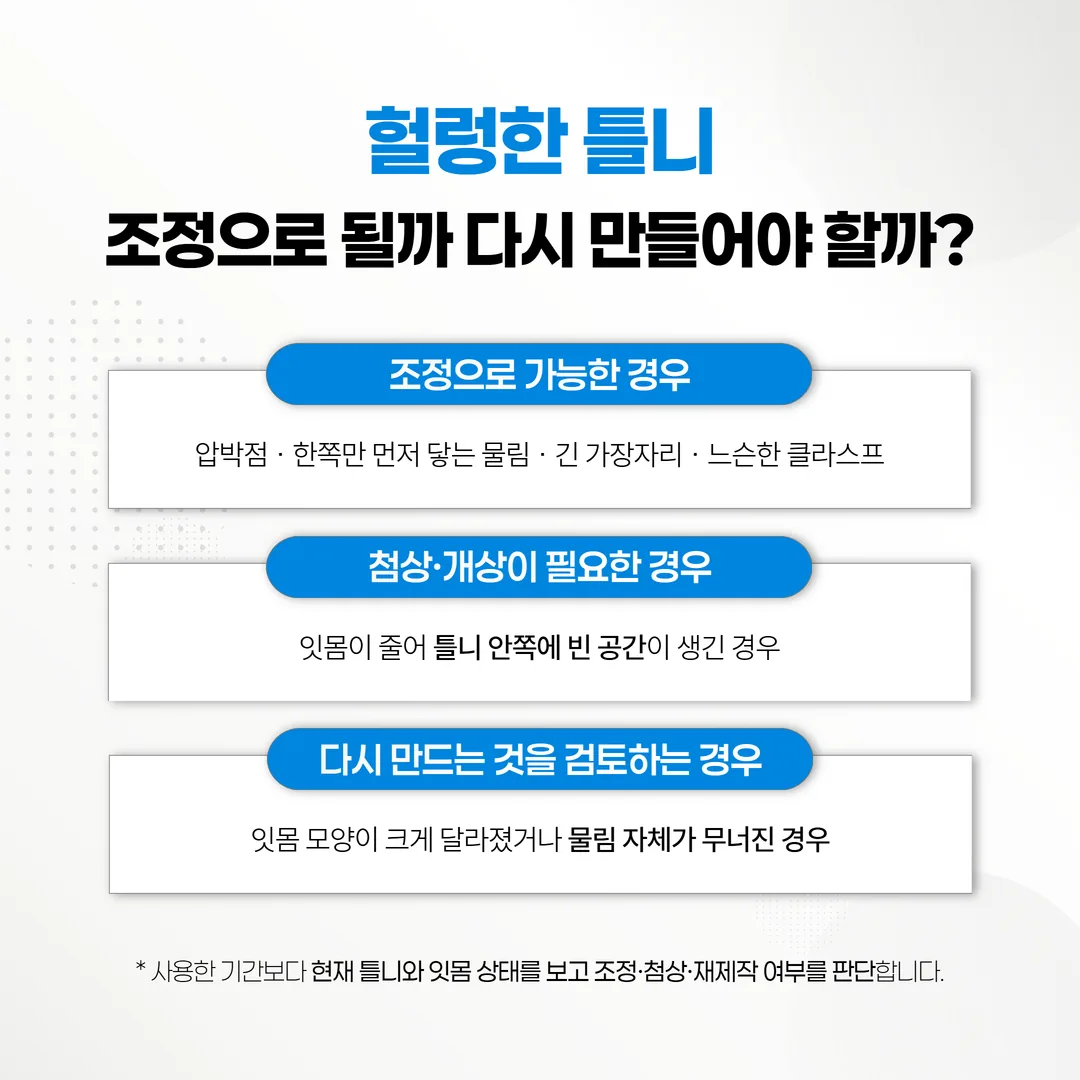 틀니 첨상으로 안쪽을 잇몸 모양에 다시 맞추는 과정