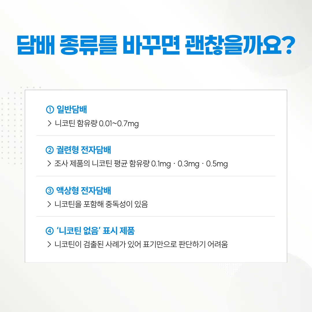 담배 종류별로 니코틴이 공통으로 검출된다는 점을 정리한 도식