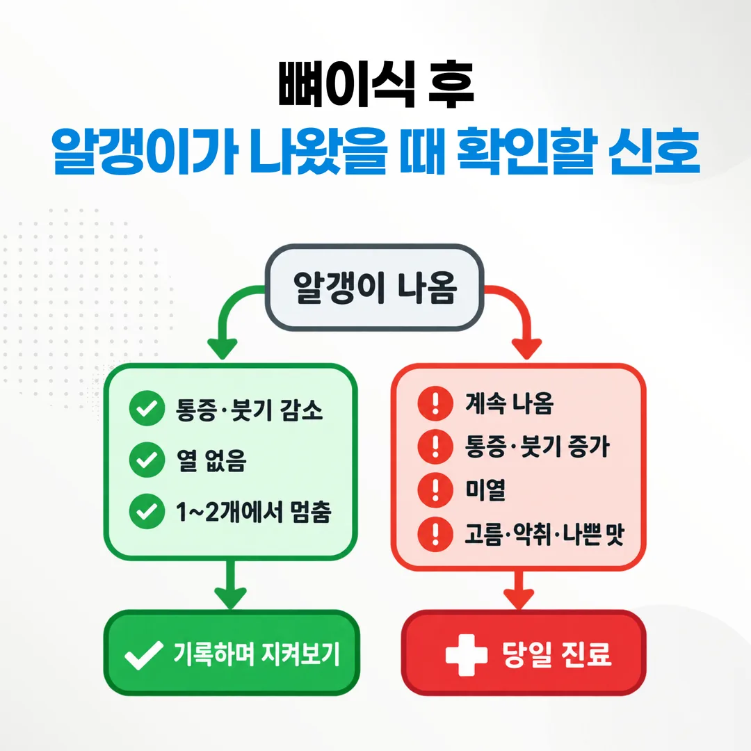 이식재 알갱이가 나왔을 때 동반 신호에 따라 판단이 갈라지는 갈림표