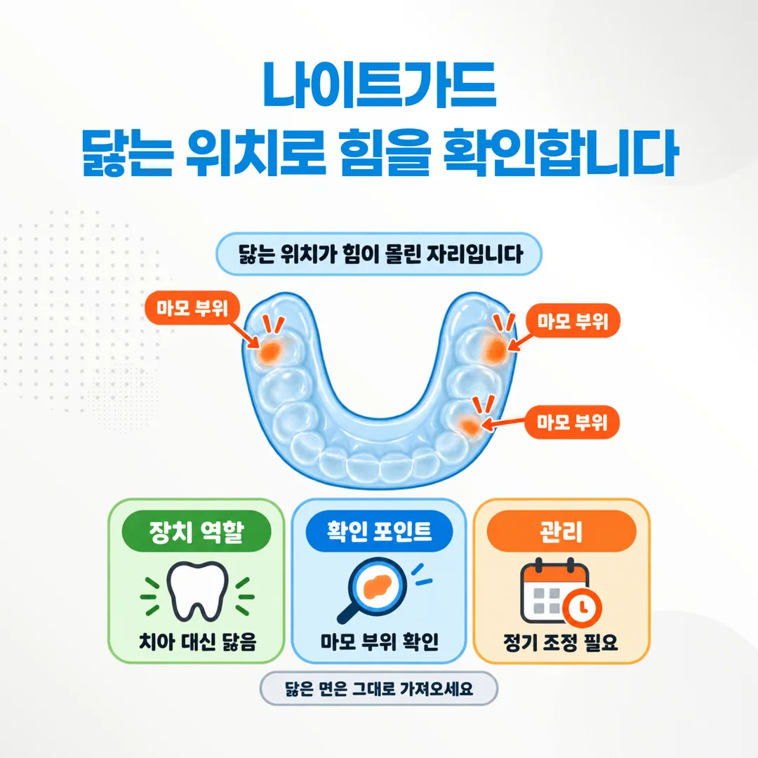 이갈이 장치의 마모 부위로 힘이 몰린 자리를 확인하는 도해